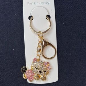 Mint BAG CHARM Sparkly Sleeping Kitty Cat  Keychain/Purse Charm Pink